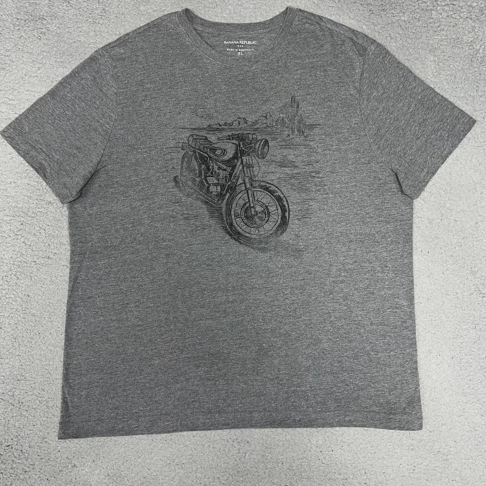 Banana Republic Motorcycle Des T Shirt Men's Sz XL Heather Gray Biker Sketch Tee